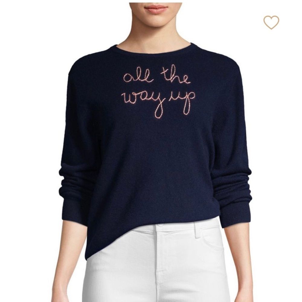 Langua Franca navy cashmere sweater w/ embroidery